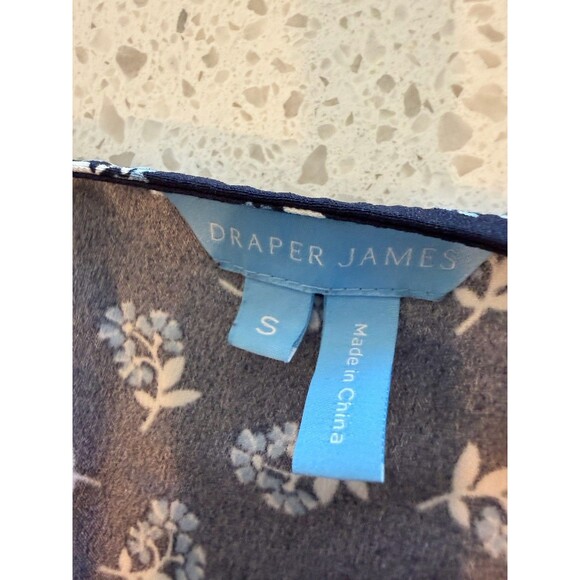 Draper James Navy Floral A-Line Dress Ruffle V-Neck Long Sleeve Short Pullover S - Picture 2 of 4